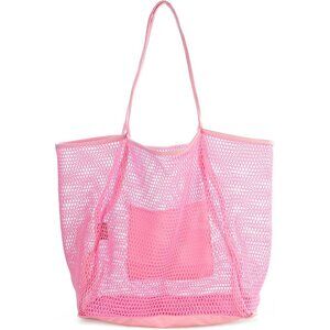 Women's Pink Mesh Beach Tote Nylon/polyester No-closure Shoulder Hand Bag